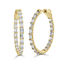 Load image into Gallery viewer, 14K Gold &amp; Emerald-Cut Diamond Hoops