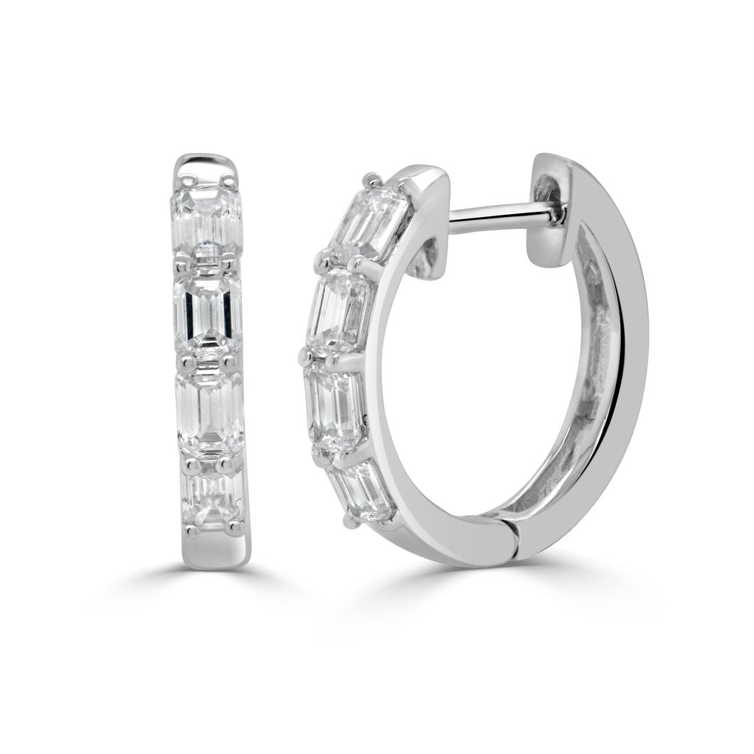 14k Gold & Emerald-Cut Diamond Huggie Earrings