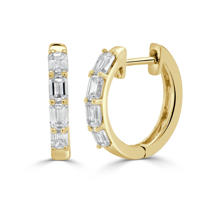 14k Gold & Emerald-Cut Diamond Huggie Earrings