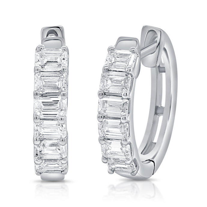 14K Gold & Emerald-Cut Diamond Huggie Earrings