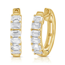 Load image into Gallery viewer, 14K Gold &amp; Emerald-Cut Diamond Huggie Earrings