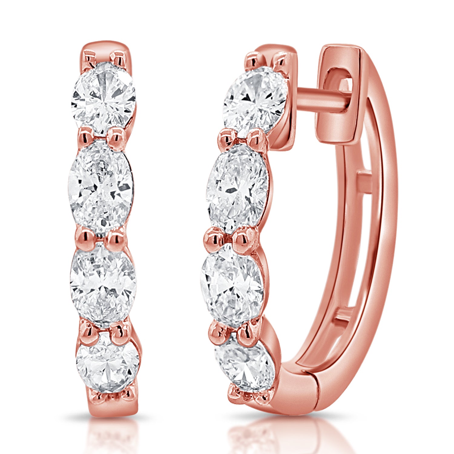 14K Gold & Oval-Cut Diamond Huggie Earrings - 0.96ct