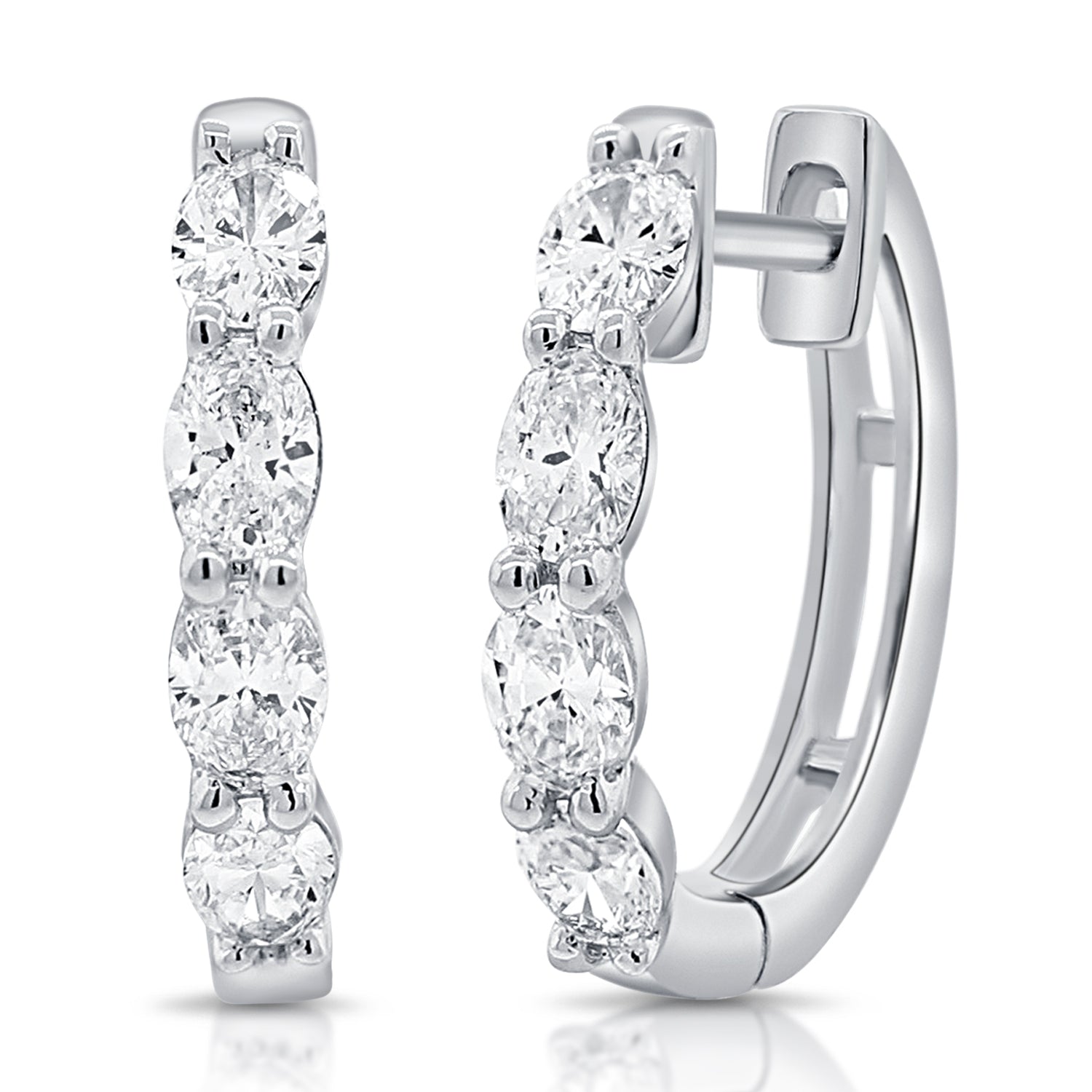 14K Gold & Oval-Cut Diamond Huggie Earrings - 0.96ct