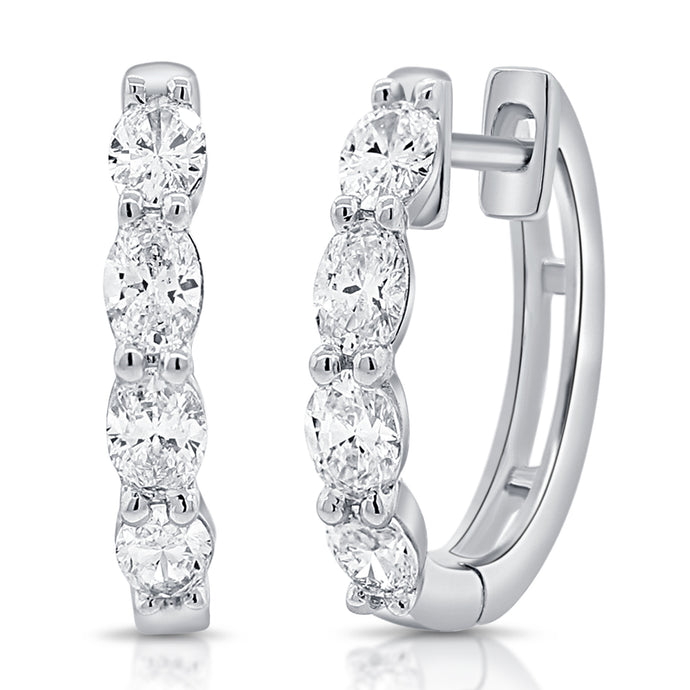 14K Gold & Oval-Cut Diamond Huggie Earrings