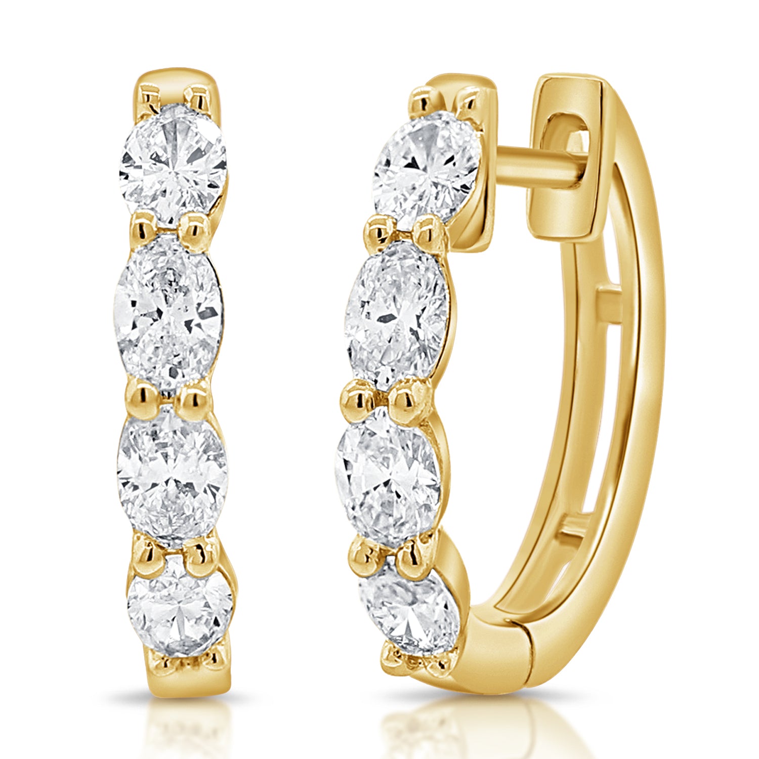 14K Gold & Oval-Cut Diamond Huggie Earrings - 0.96ct