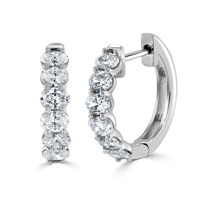 14K Gold & Oval-Cut Diamond Huggie Earrings