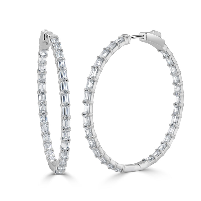 14K Gold & Emerald-Cut Diamond Hoop Earrings