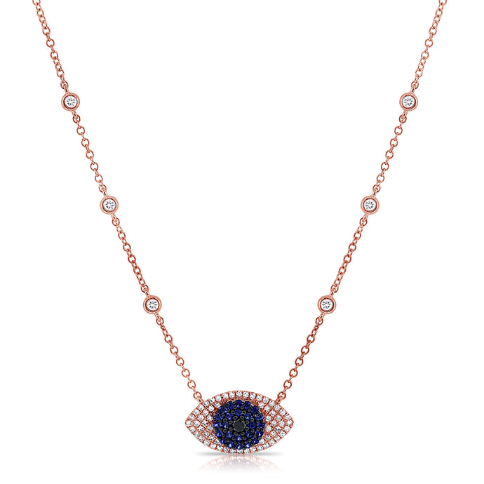 14K Gold Sapphire & Diamond Evil Eye Necklace