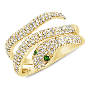 14K Gold Diamond & Tsavorite Snake Ring