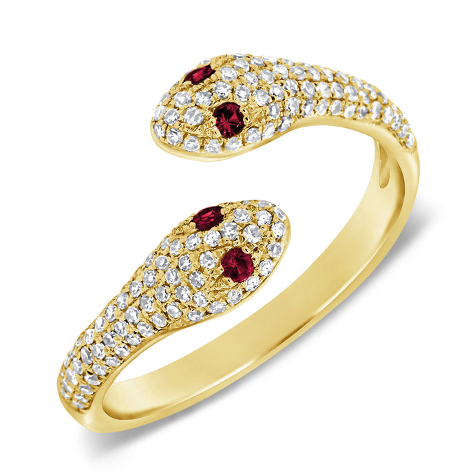 14K Gold Diamond & Ruby Snake Ring