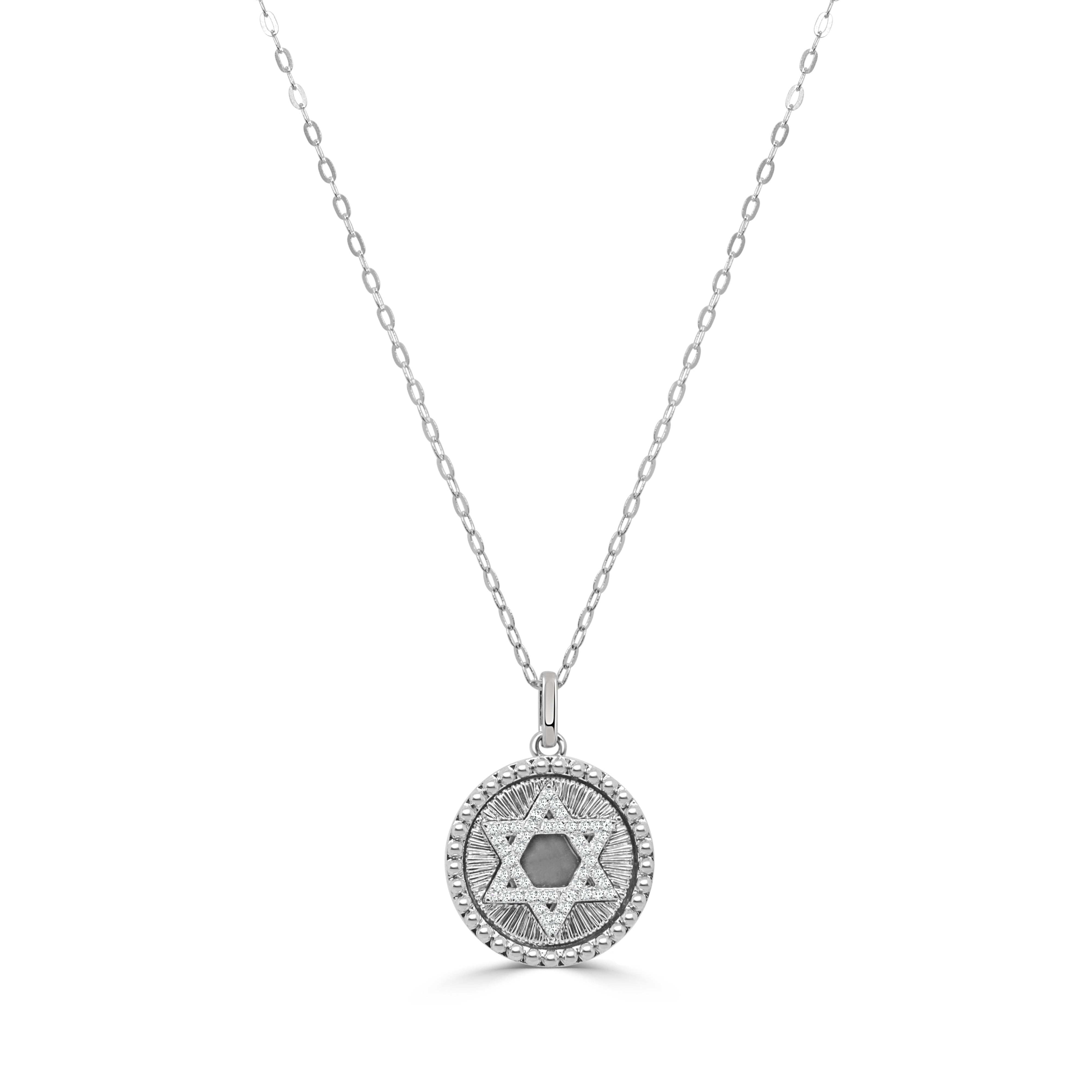 14K Gold & Diamond Star of David Charm Necklace - 0.13ct