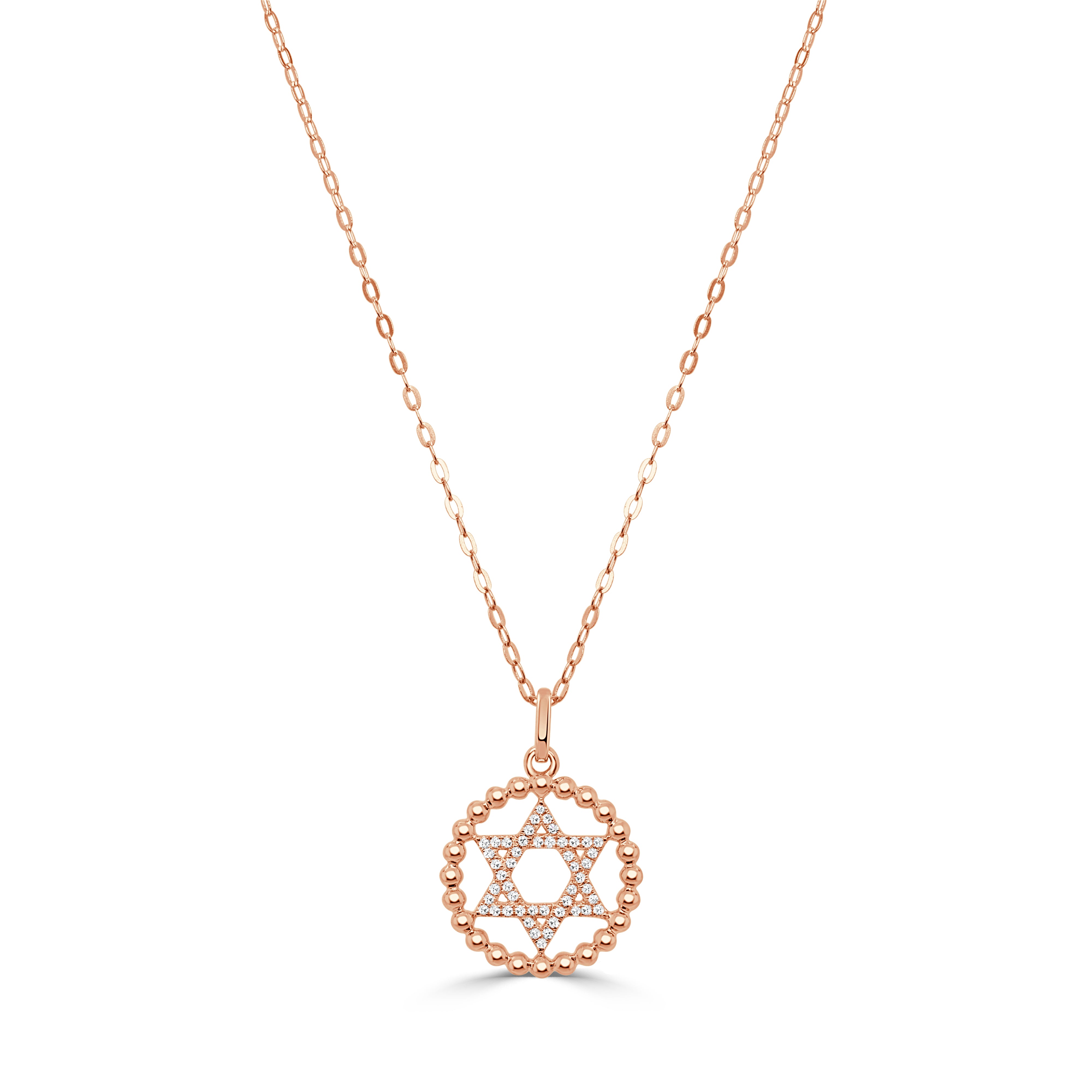 14K Gold & Diamond Star of David Charm Necklace - 0.13ct