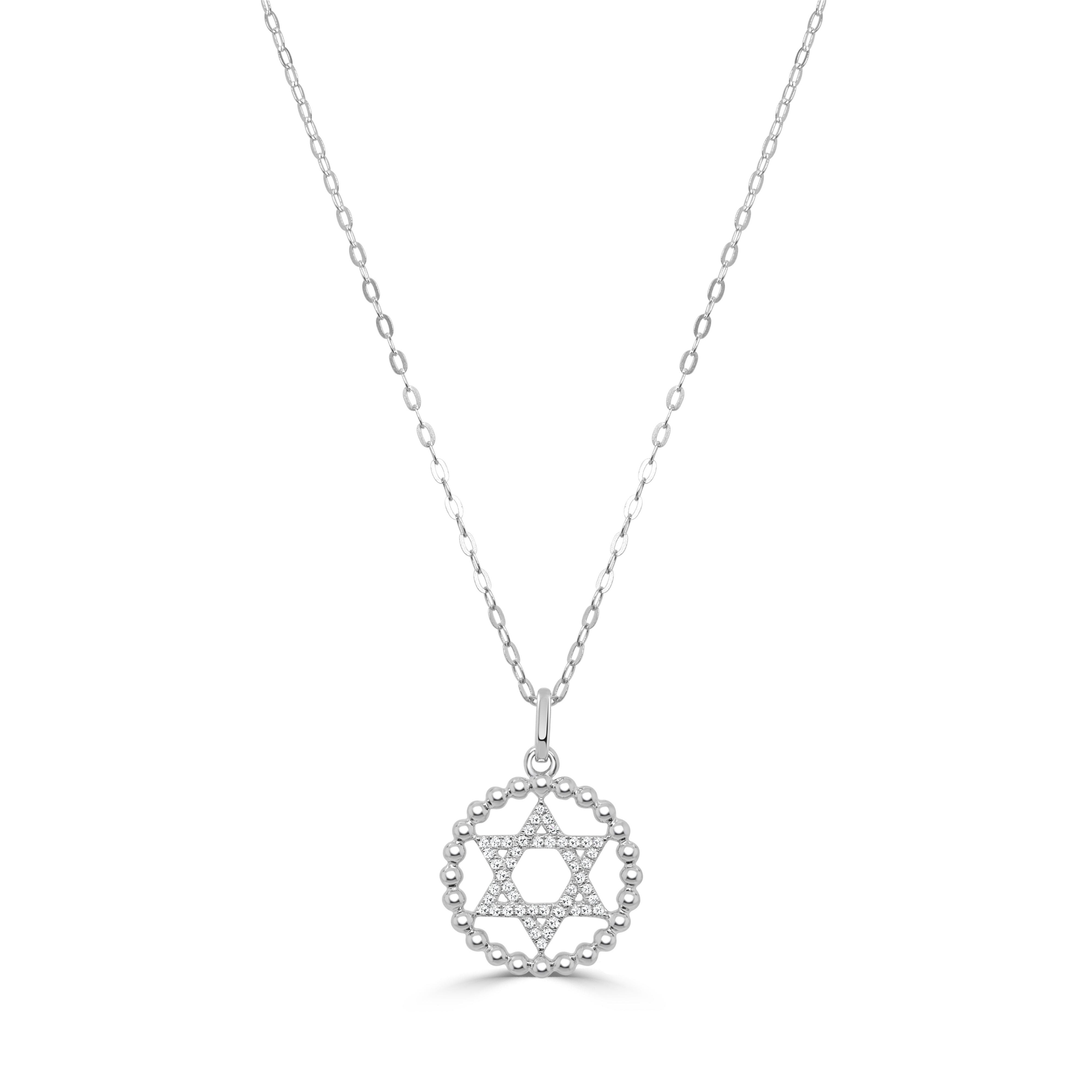 14K Gold & Diamond Star of David Charm Necklace - 0.13ct