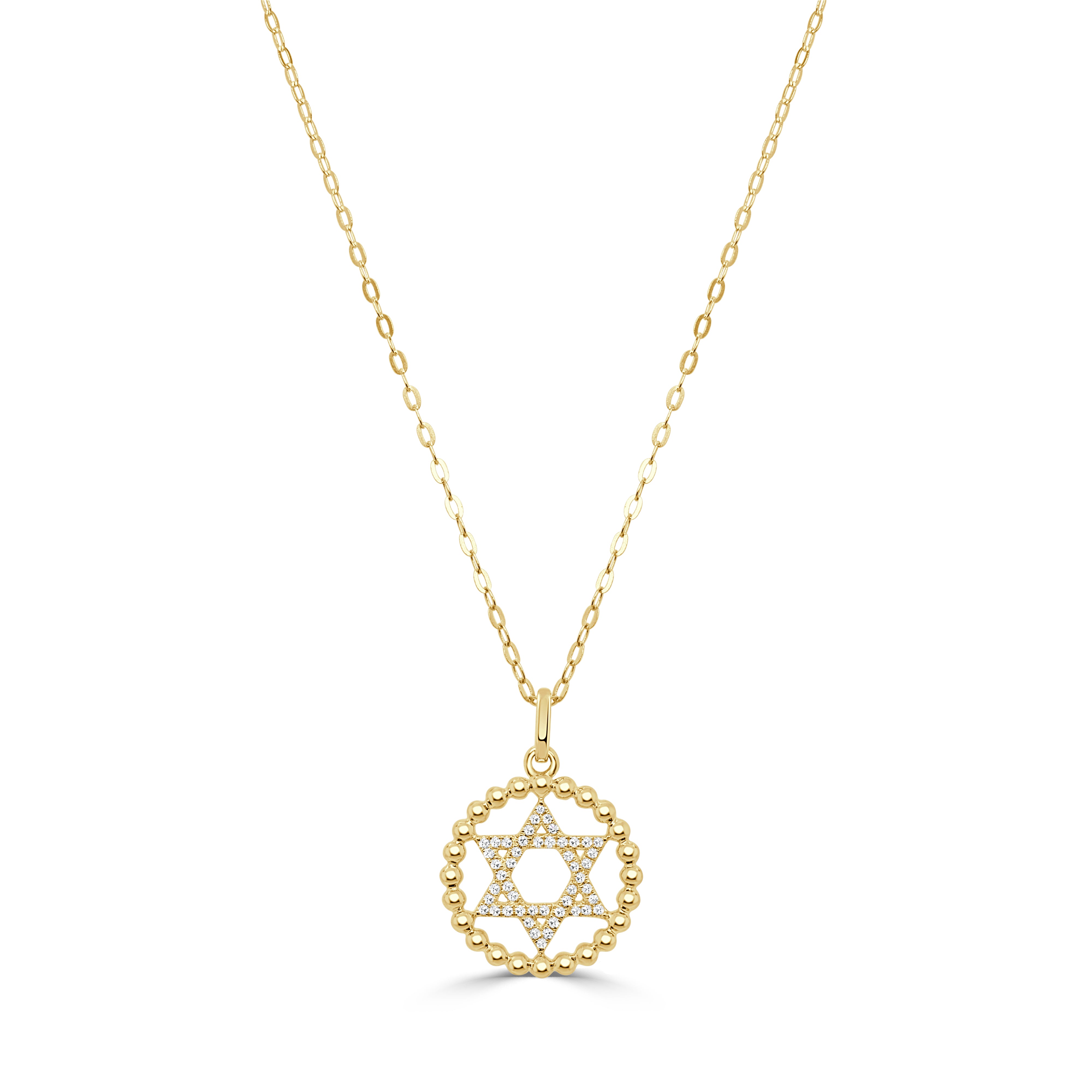 14K Gold & Diamond Star of David Charm Necklace - 0.13ct