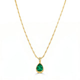 14K Gold Emerald Pear Shape Bezel Pendant Necklace - 1.02 CT