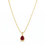 14K Gold Ruby Pear Shape Bezel Pendant Necklace- 1.60 CT
