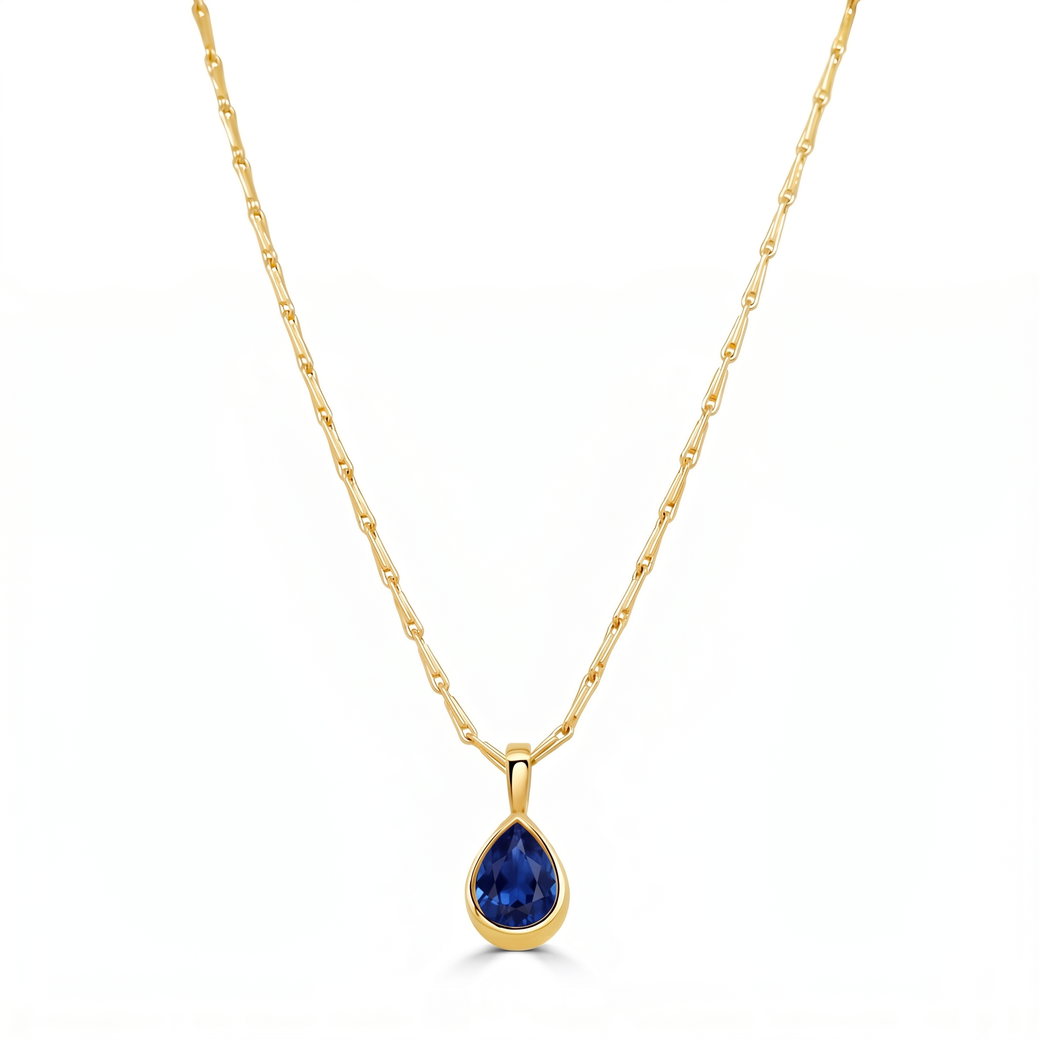 14K Gold Sapphire Pear Shape Bezel Pendant Necklace - 1.26 CT