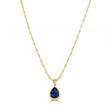 14K Gold Sapphire Pear Shape Bezel Pendant Necklace - 1.26 CT