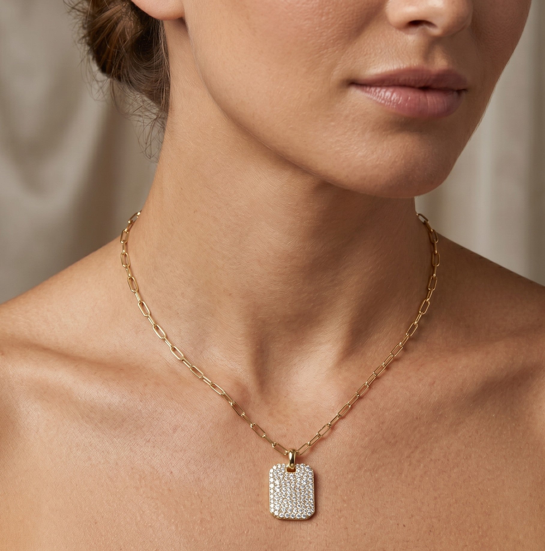 14K Gold Diamond Dog Tag Necklace- 0.99 CT