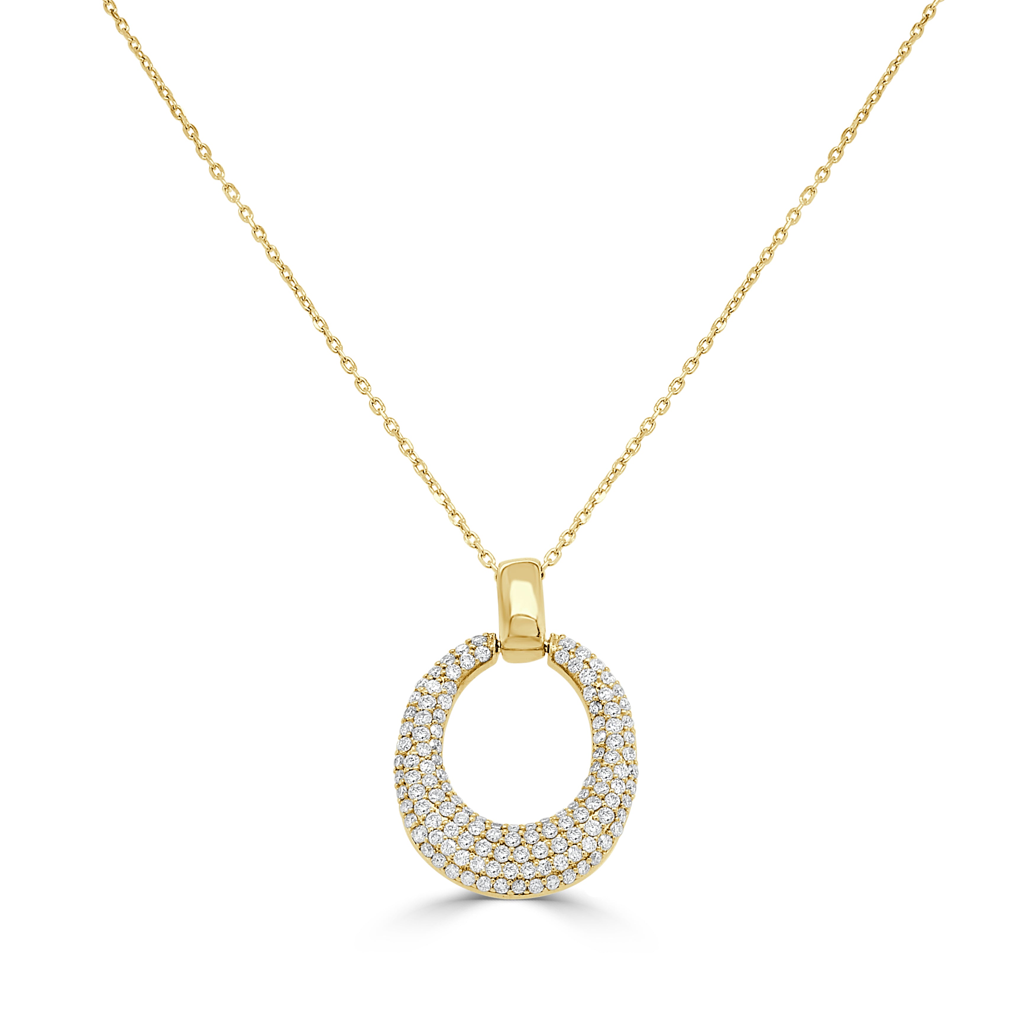 14K Gold Diamond Pave Pendant Necklace - 0.48 CT