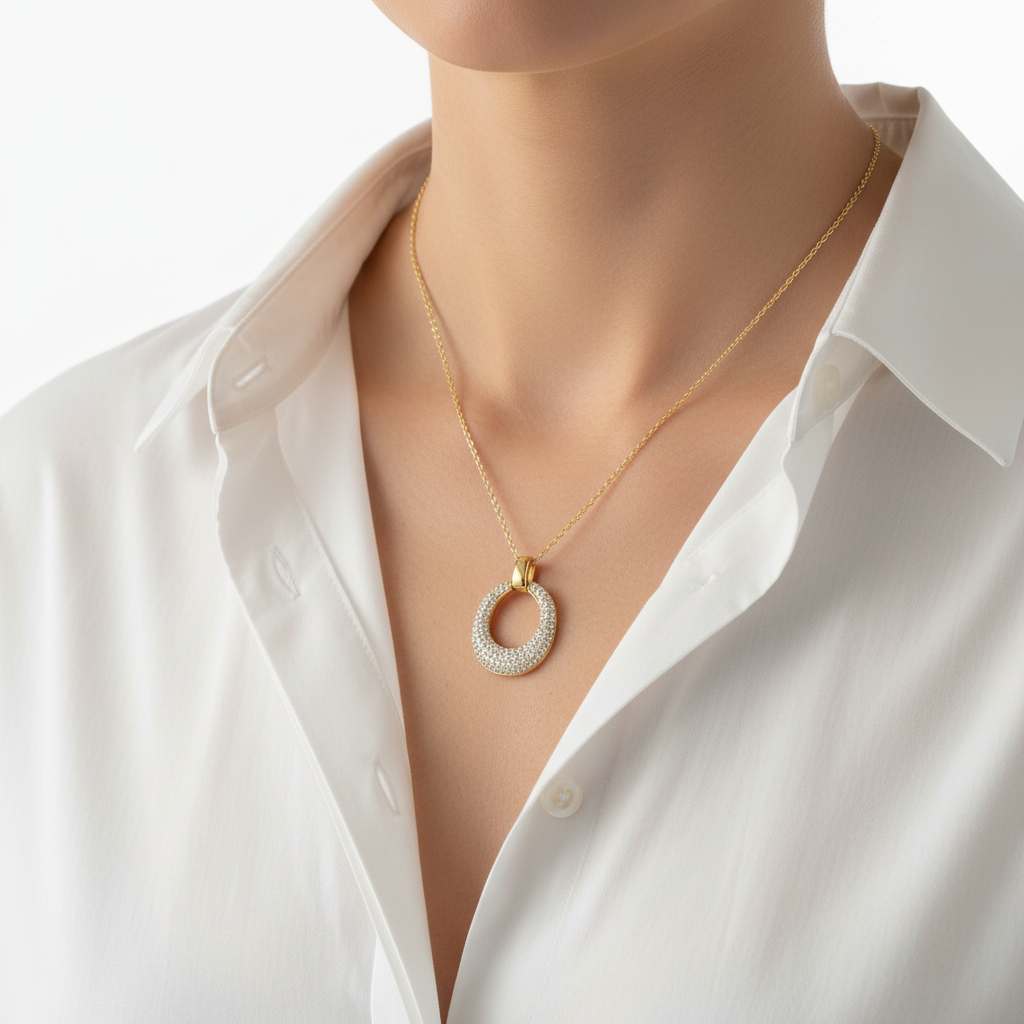 14K Gold Diamond Pave Pendant Necklace - 0.48 CT