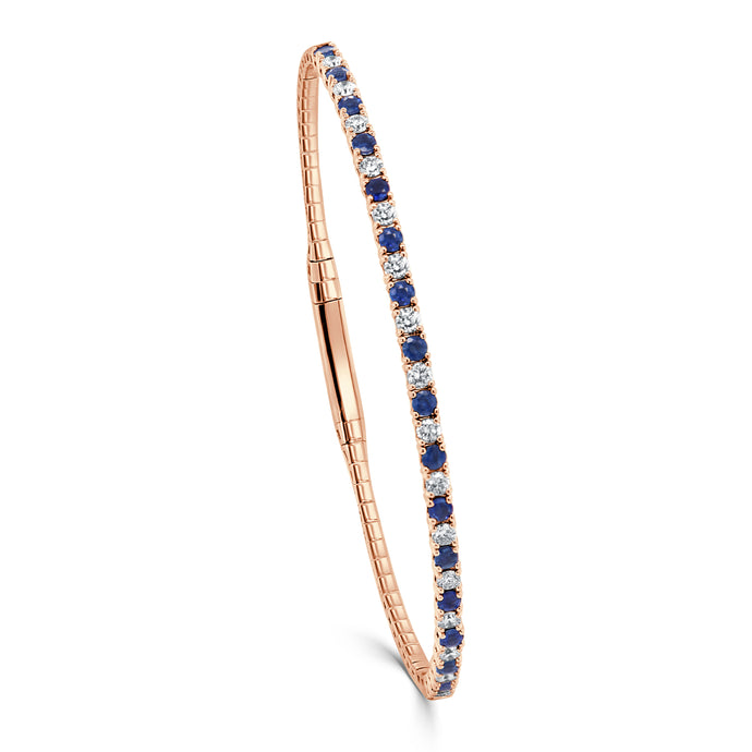14K Gold Diamond & Blue Sapphire Flexible Bangle