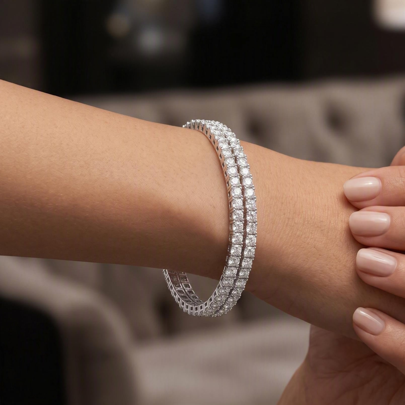 14K Gold Diamond Double Row Flexible Bangle - 14.50 CT