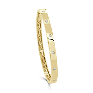 14K Gold & Diamond 7-Stone Bezel Bangle