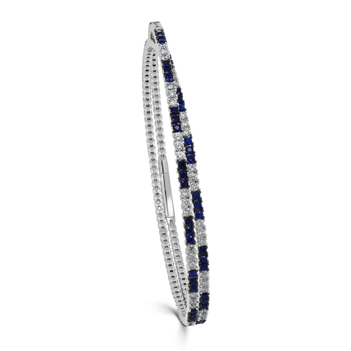 14k Gold Sapphire & Diamond Double Row Flexible Bangle