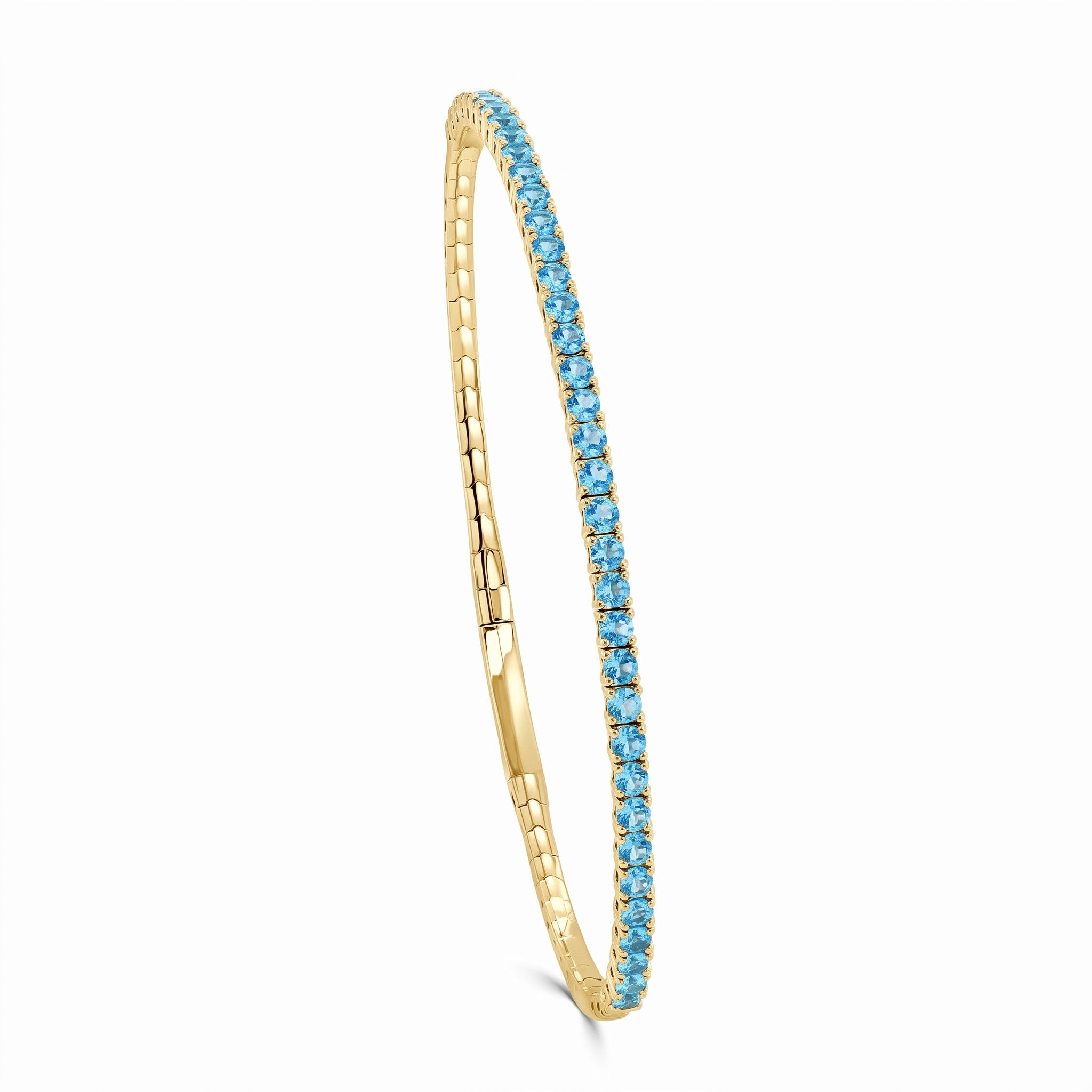 14K Gold Blue Topaz Flexible Bangle - 1.89 CT