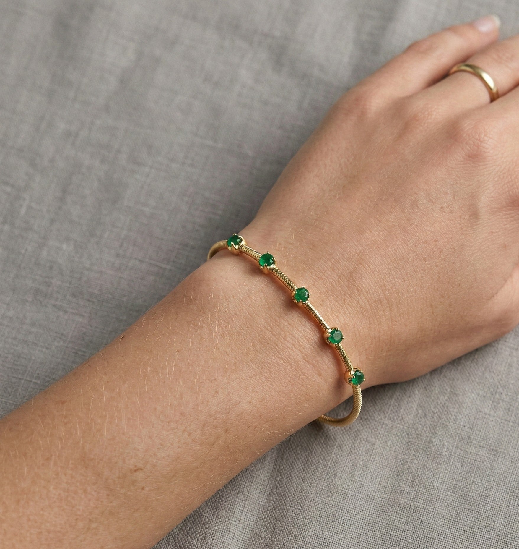 14K Gold Emerald Bangle - 0.41 CT