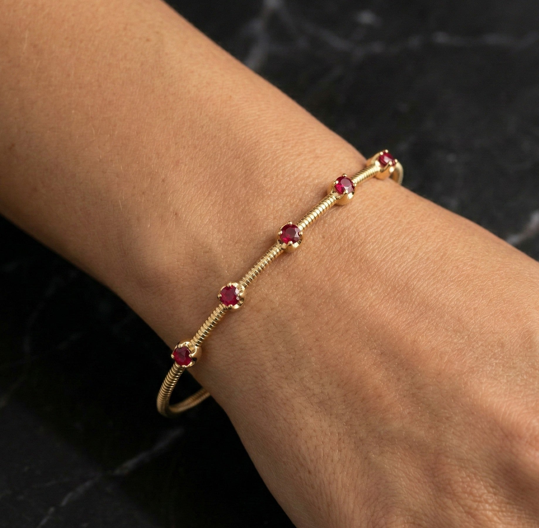 14K Gold Ruby Bangle- 0.50 CT