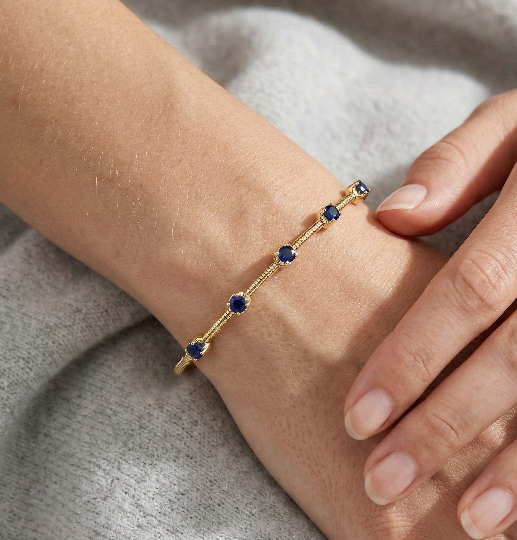 14K Gold Sapphire Bangle - 0.52 CT