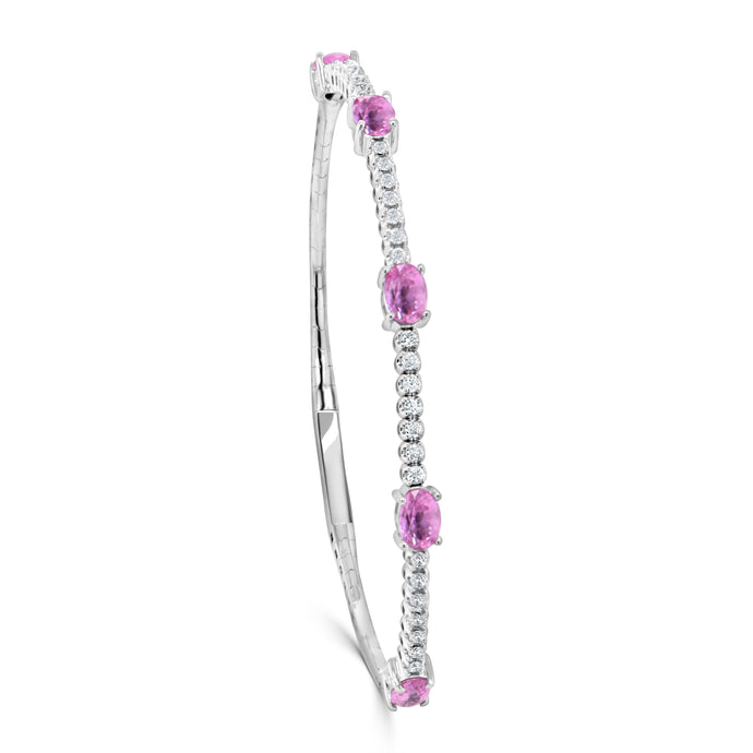 14K Gold Pink Sapphire & Diamond Flexible Station Bangle