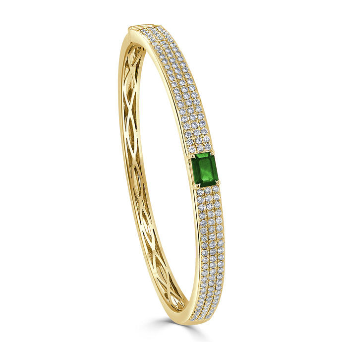 14k Gold Diamond & Emerald Pave Bangle