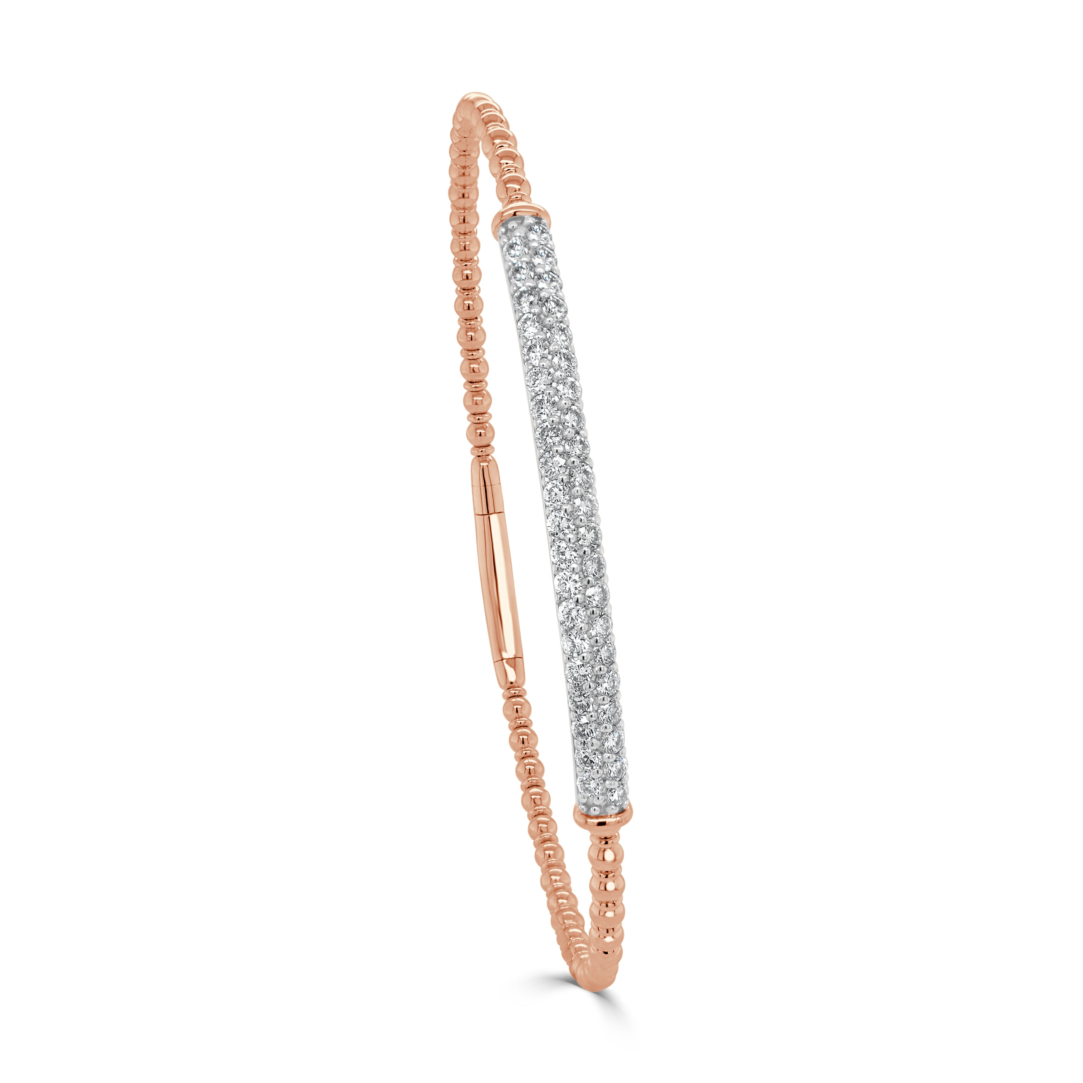 14k Gold & Diamond Beaded Bar Flexible Bangle - 0.90ct