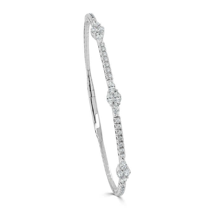 14k Gold & Marquise Diamond Station Flexible Bangle