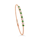 14K Gold Flexible Beaded Diamond & Emerald Bangle - 0.43 CT
