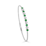 14K Gold Flexible Beaded Diamond & Emerald Bangle - 0.43 CT