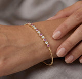 14K Gold Flexible Beaded Diamond & Pink Sapphire Bangle - 0.43 CT
