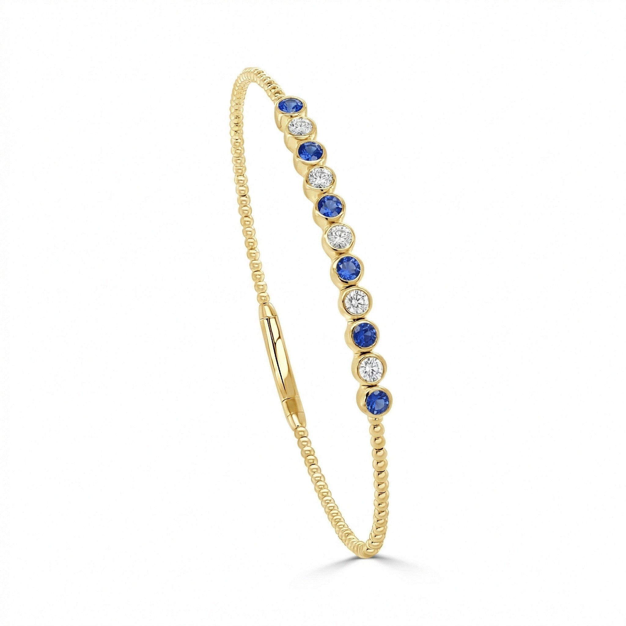 14K Gold Flexible Beaded Diamond & Sapphire Bangle - 0.43 CT