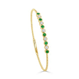 14K Gold Flexible Beaded Diamond & Emerald Bangle - 0.43 CT