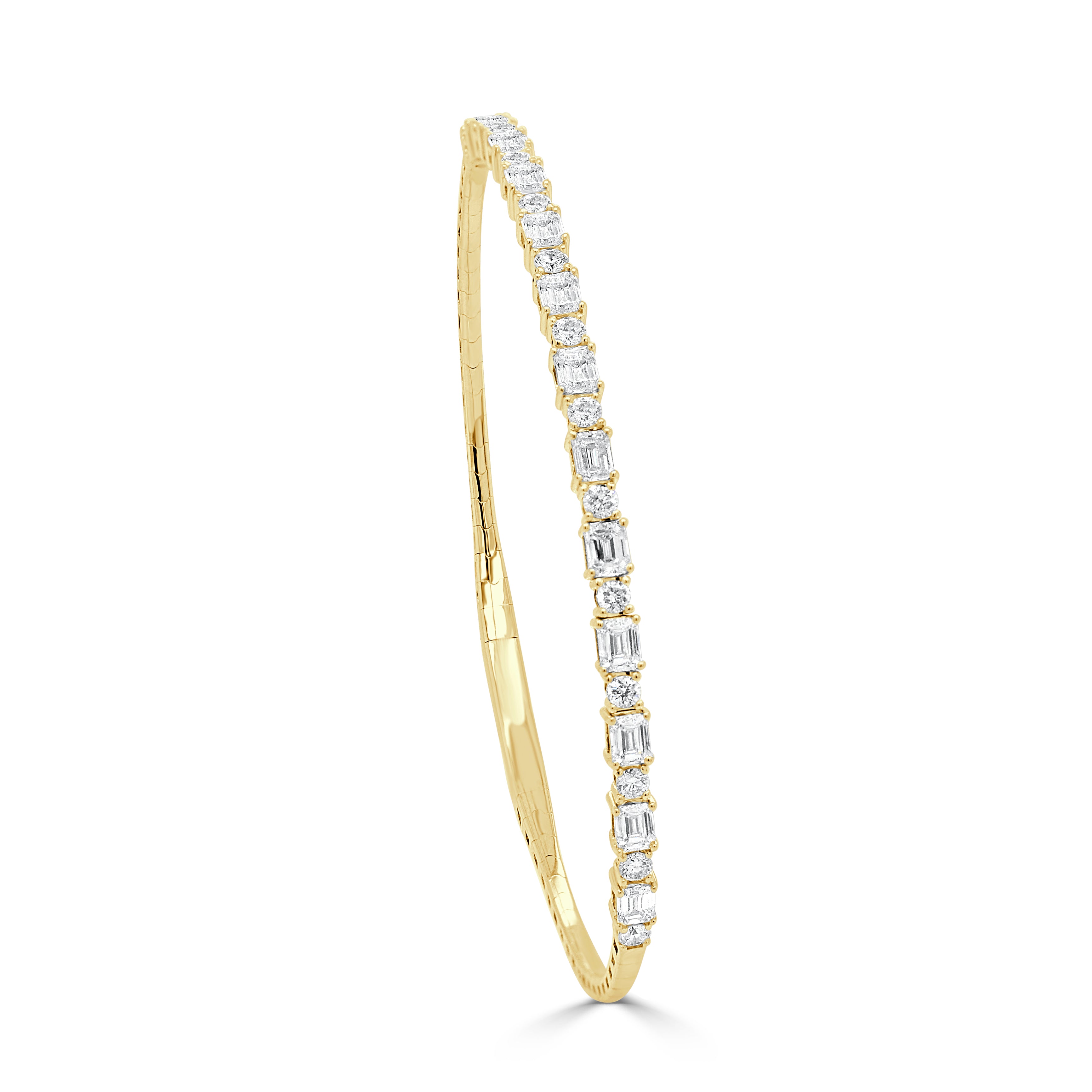 14K Gold Baguette & Round Diamond Bangle- 1.79 CT