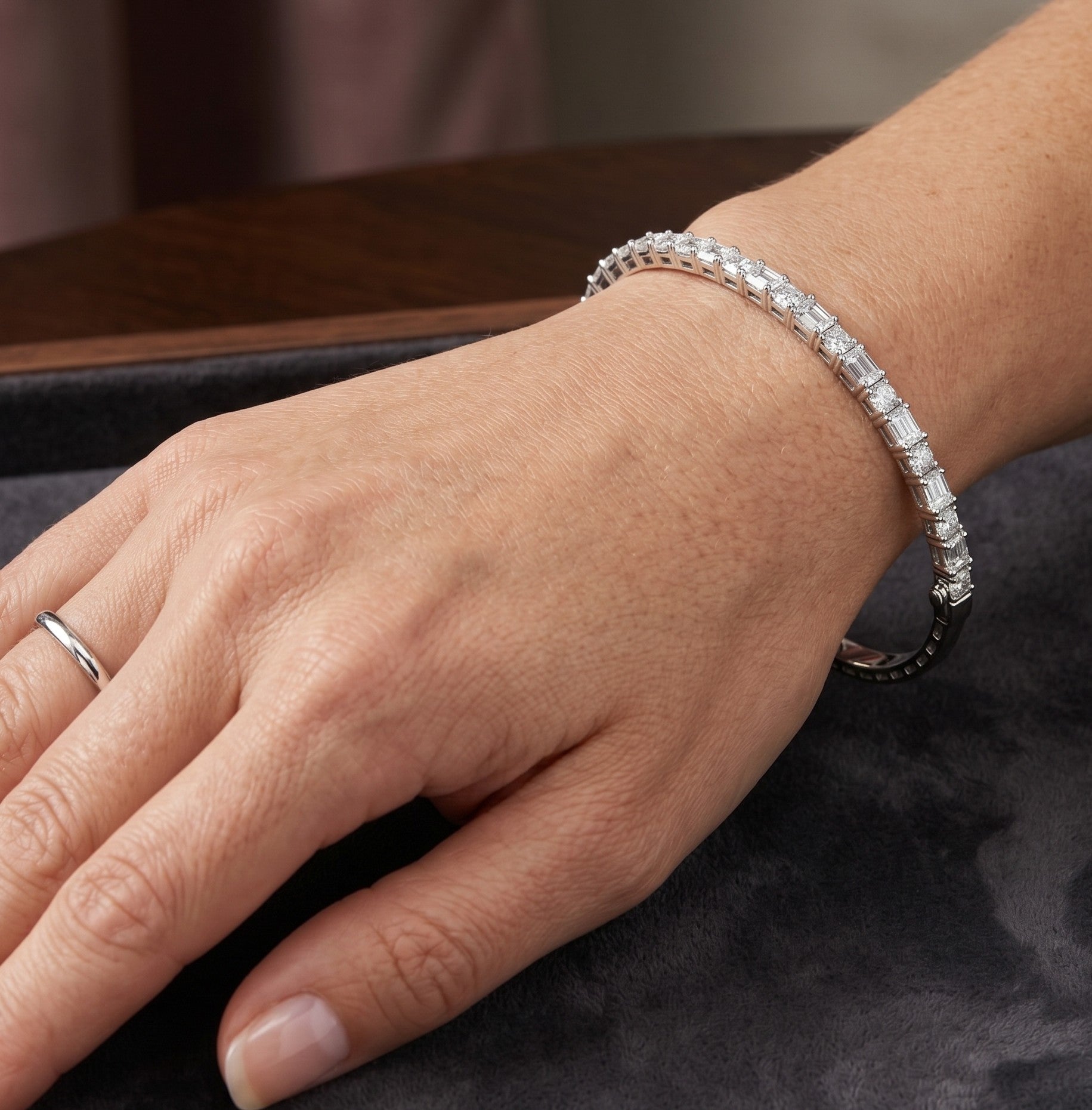 14K Gold Baguette & Round Diamond Bangle- 1.79 CT