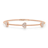 14K Gold Flexible Beaded & Diamond Heart Bangle - 0.55ct