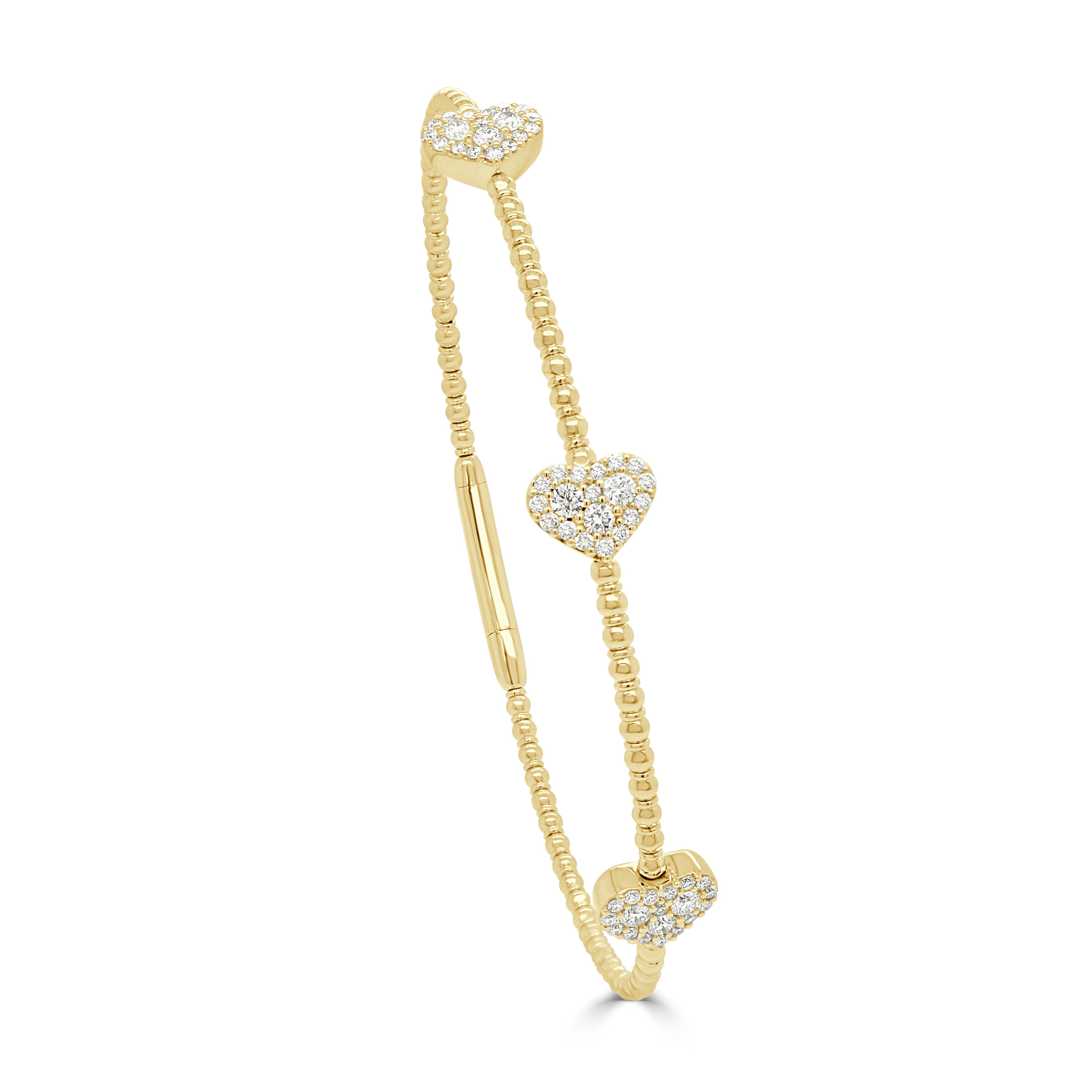 14K Gold Flexible Beaded & Diamond Heart Bangle - 0.55ct