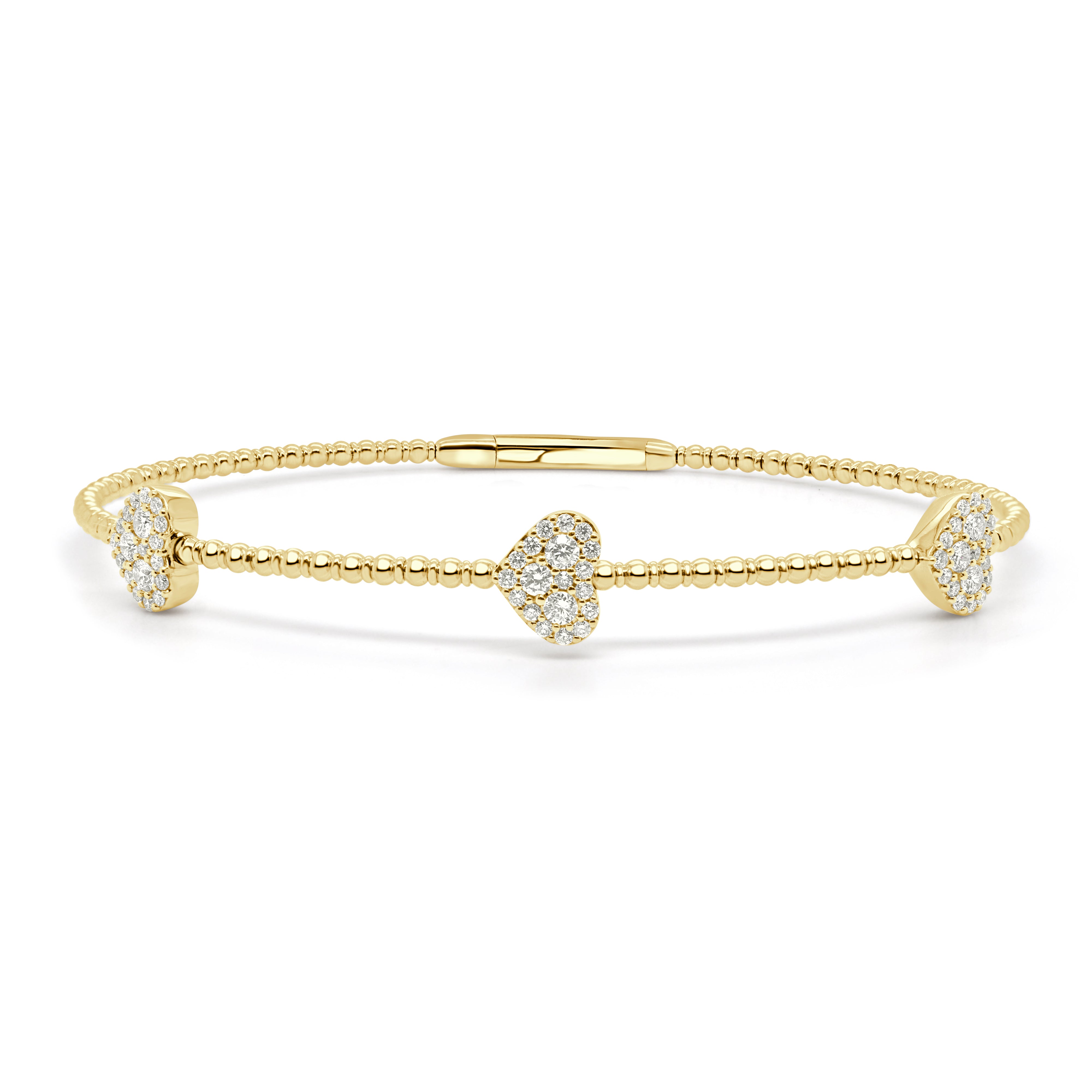 14K Gold Flexible Beaded & Diamond Heart Bangle - 0.55ct