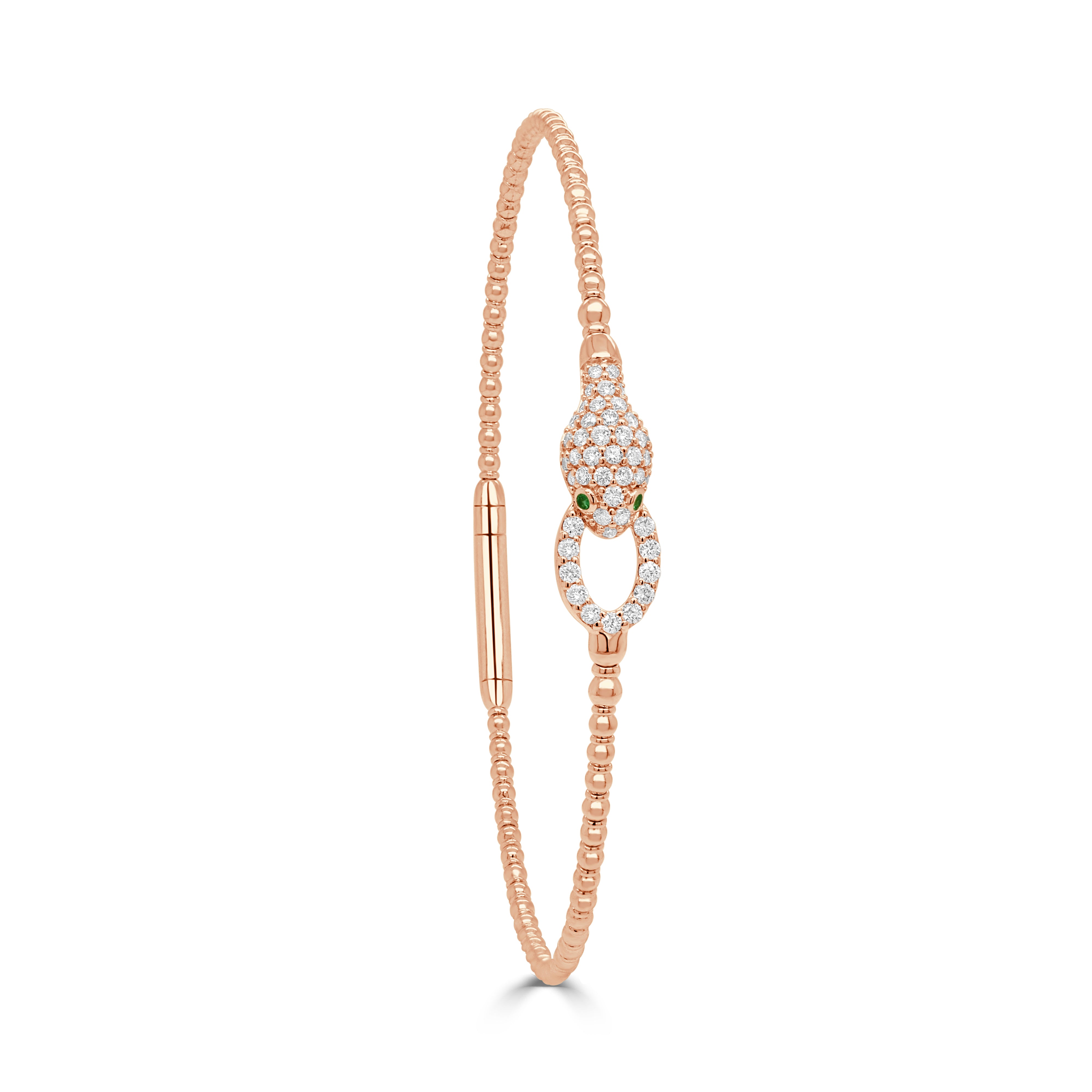 14K Gold Diamond & Emerald Snake Bangle - 0.37ct