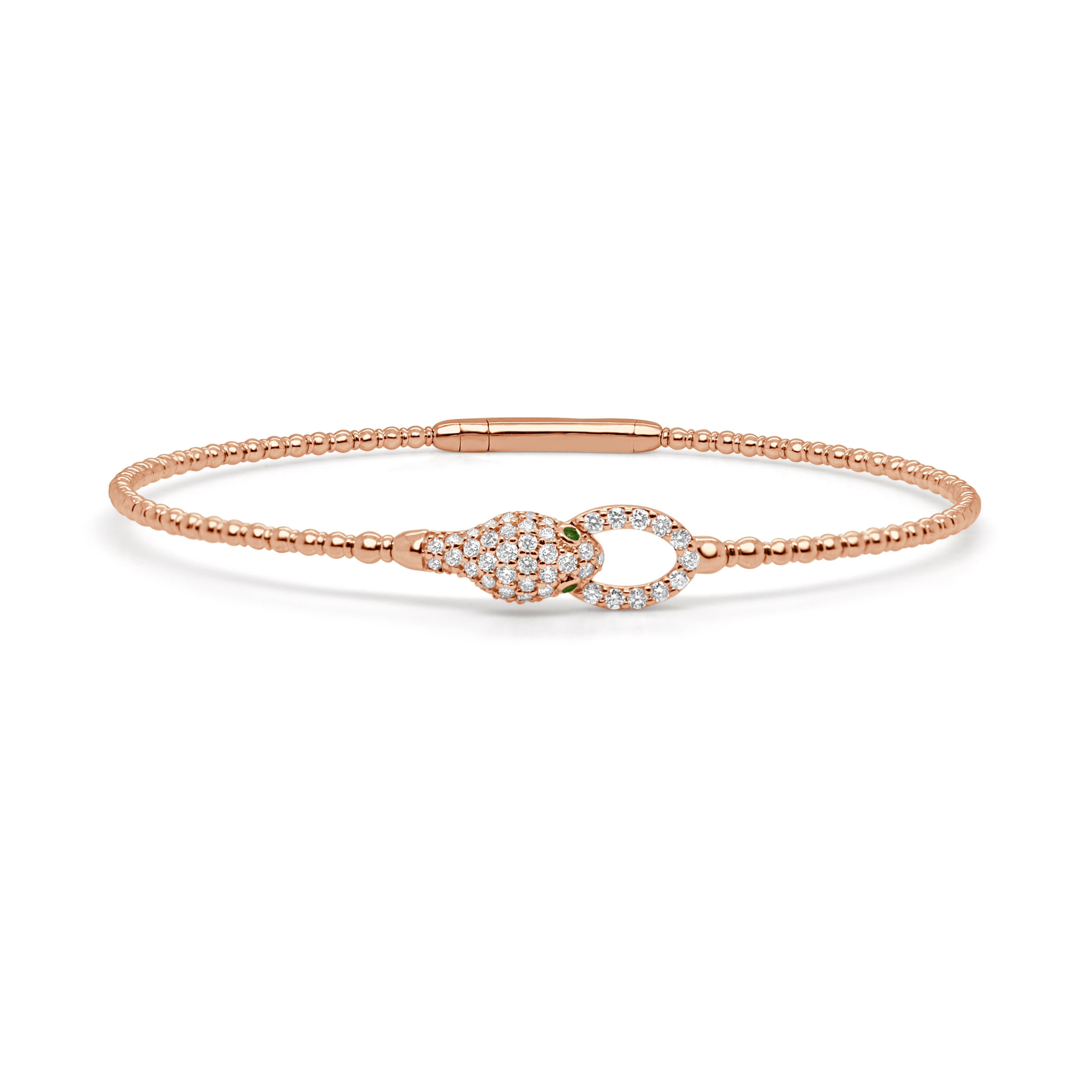 14K Gold Diamond & Emerald Snake Bangle - 0.37ct