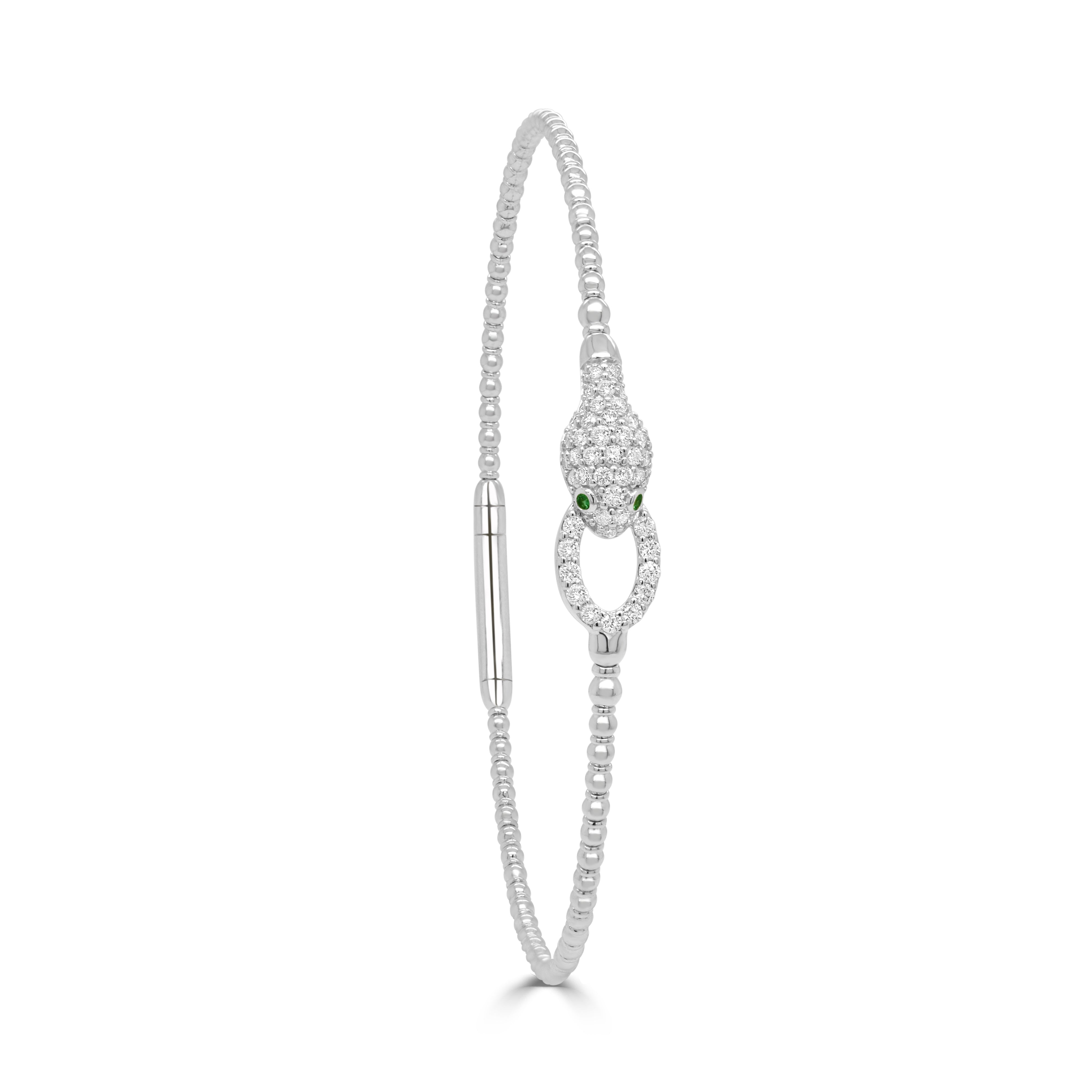 14K Gold Diamond & Emerald Snake Bangle - 0.37ct